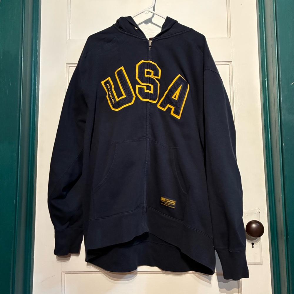 Polo Jeans Co. Ralph Lauren Hoodie USA Spellout Embroidered*DISTRESSED